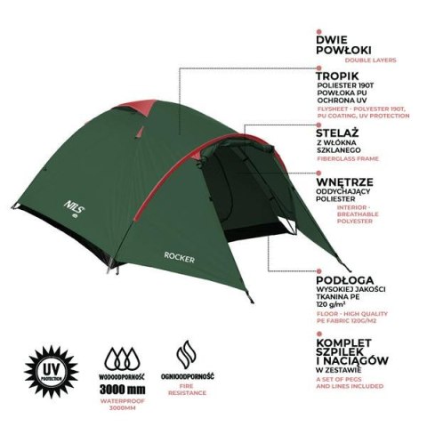 NC6013 ZIELONO-CZERWONY NAMIOT KEMPINGOWY ROCKER NILS CAMP NC6013 ZIELONO-CZERWONY NAMIOT KEMPINGOWY ROCKER NILS CAMP