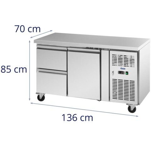 Stół chłodniczy gastronomiczny na kółkach 1 komora 2 szuflady 280 l 70x136x85 cm Stół chłodniczy gastronomiczny na kółkach 1 komora 2 szuflady 280 l 70x136x85 cm