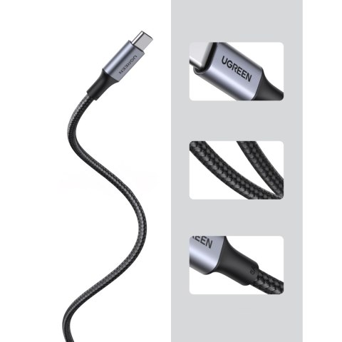 Kabel przewód USB-C w oplocie 5A 480Mb/s 0.5m czarno szary Kabel przewód USB-C w oplocie 5A 480Mb/s 0.5m czarno szary