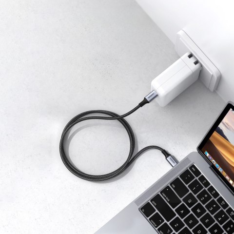 Kabel przewód USB-C w oplocie 5A 480Mb/s 0.5m czarno szary Kabel przewód USB-C w oplocie 5A 480Mb/s 0.5m czarno szary