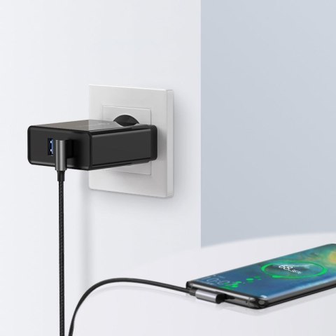 Kątowy kabel przewód w oplocie USB - USB-C Quick Charge 3.0 2m szary Kątowy kabel przewód w oplocie USB - USB-C Quick Charge 3.0 2m szary