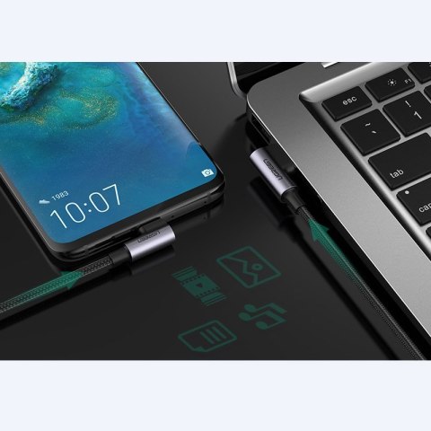 Kątowy kabel przewód w oplocie USB - USB-C Quick Charge 3.0 2m szary Kątowy kabel przewód w oplocie USB - USB-C Quick Charge 3.0 2m szary