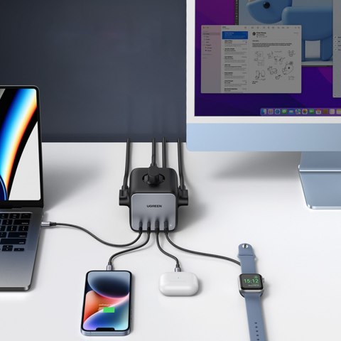 Ładowarka listwa zasilająca AC 240V GaN 2x USB-C 2x USB-A 3x AC 240V - czarna Ładowarka listwa zasilająca AC 240V GaN 2x USB-C 2x USB-A 3x AC 240V - czarna