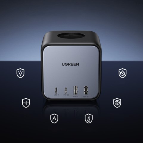 Ładowarka listwa zasilająca AC 240V GaN 2x USB-C 2x USB-A 3x AC 240V - czarna Ładowarka listwa zasilająca AC 240V GaN 2x USB-C 2x USB-A 3x AC 240V - czarna