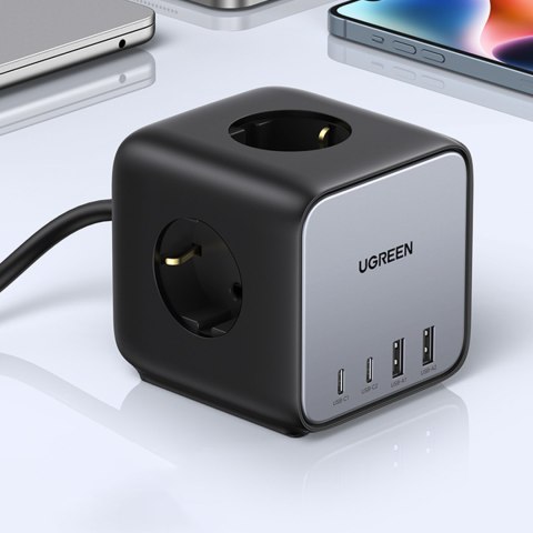 Ładowarka listwa zasilająca AC 240V GaN 2x USB-C 2x USB-A 3x AC 240V - czarna Ładowarka listwa zasilająca AC 240V GaN 2x USB-C 2x USB-A 3x AC 240V - czarna