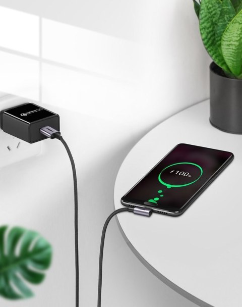 Przewód kabel kątowy boczna wtyczka USB - USB-C 1m 3A szary Przewód kabel kątowy boczna wtyczka USB - USB-C 1m 3A szary
