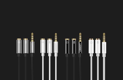 Rozdzielacz słuchawkowy 3.5mm mini jack AUX + mikrofon stereo 20cm srebrny Rozdzielacz słuchawkowy 3.5mm mini jack AUX + mikrofon stereo 20cm srebrny