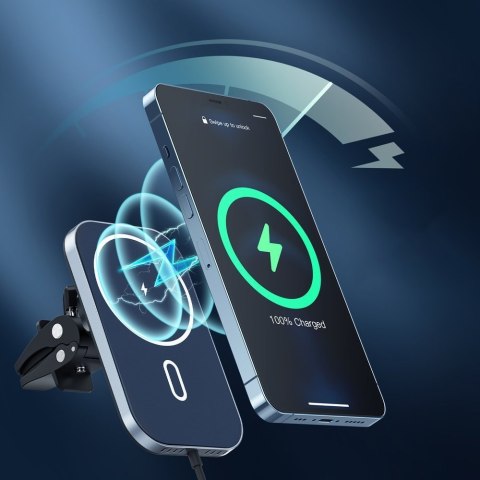 Samochodowy uchwyt magnetyczny + indukcyjna ładowarka Qi 15W czarny Samochodowy uchwyt magnetyczny + indukcyjna ładowarka Qi 15W czarny