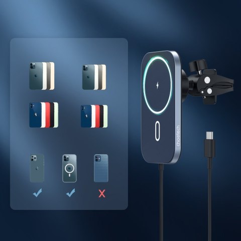 Samochodowy uchwyt magnetyczny + indukcyjna ładowarka Qi 15W czarny Samochodowy uchwyt magnetyczny + indukcyjna ładowarka Qi 15W czarny