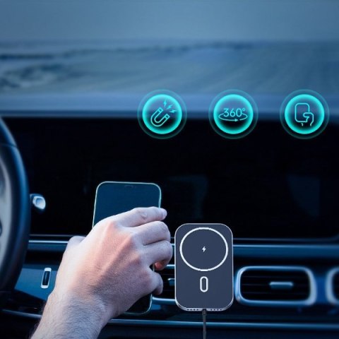 Samochodowy uchwyt magnetyczny + indukcyjna ładowarka Qi 15W czarny Samochodowy uchwyt magnetyczny + indukcyjna ładowarka Qi 15W czarny