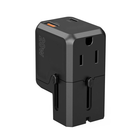 Uniwersalna ładowarka podróżna USB-C USB-A PD 20W wtyczki USA EU UK AU czarna Uniwersalna ładowarka podróżna USB-C USB-A PD 20W wtyczki USA EU UK AU czarna