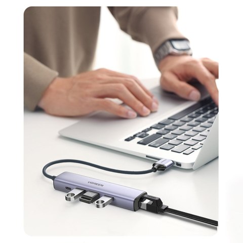 Wielofunkcyjny HUB adapter rozdzielacz USB 3.0 - 3x USB Ethernet RJ-45 USB-C PD szary Wielofunkcyjny HUB adapter rozdzielacz USB 3.0 - 3x USB Ethernet RJ-45 USB-C PD szary
