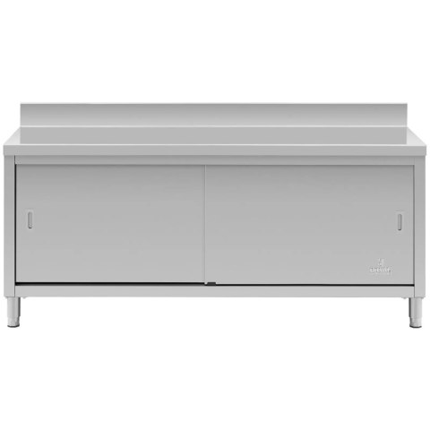 Stół blat roboczy przyścienny z szafką i rantem drzwi suwane 180 x 60 cm Stół blat roboczy przyścienny z szafką i rantem drzwi suwane 180 x 60 cm