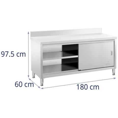 Stół blat roboczy przyścienny z szafką i rantem drzwi suwane 180 x 60 cm Stół blat roboczy przyścienny z szafką i rantem drzwi suwane 180 x 60 cm