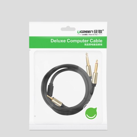 Kabel przewód audio mini jack 3.5 mm - 2 x jack 6.35mm 2m szary Kabel przewód audio mini jack 3.5 mm - 2 x jack 6.35mm 2m szary