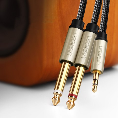 Kabel przewód audio mini jack 3.5 mm - 2 x jack 6.35mm 2m szary Kabel przewód audio mini jack 3.5 mm - 2 x jack 6.35mm 2m szary