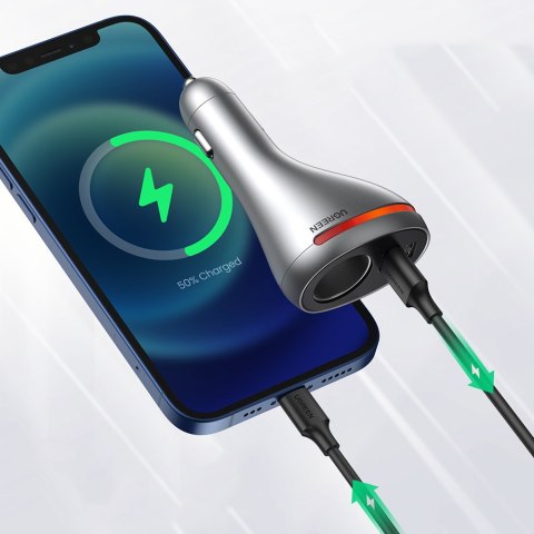 Ładowarka samochodowa USB-C / USB + gniazdo zapalniczki 12V - srebrny Ładowarka samochodowa USB-C / USB + gniazdo zapalniczki 12V - srebrny