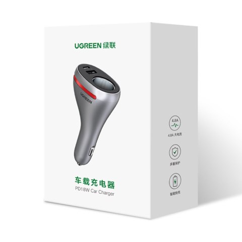 Ładowarka samochodowa USB-C / USB + gniazdo zapalniczki 12V - srebrny Ładowarka samochodowa USB-C / USB + gniazdo zapalniczki 12V - srebrny