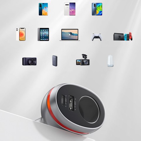 Ładowarka samochodowa USB-C / USB + gniazdo zapalniczki 12V - srebrny Ładowarka samochodowa USB-C / USB + gniazdo zapalniczki 12V - srebrny