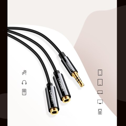 Rozdzielacz kabla słuchawkowego 2x AUX 3.5mm mini jack 25cm czarny Rozdzielacz kabla słuchawkowego 2x AUX 3.5mm mini jack 25cm czarny