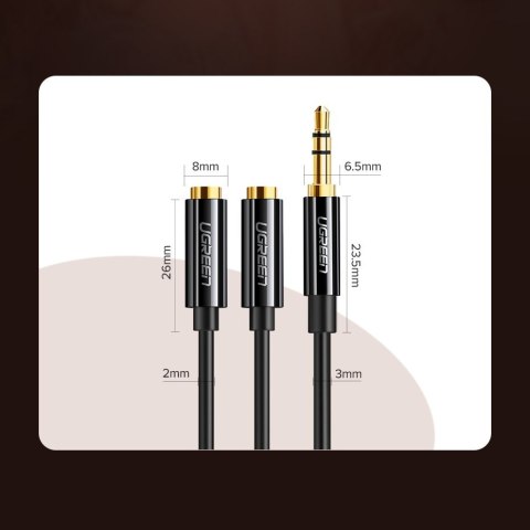 Rozdzielacz kabla słuchawkowego 2x AUX 3.5mm mini jack 25cm czarny Rozdzielacz kabla słuchawkowego 2x AUX 3.5mm mini jack 25cm czarny