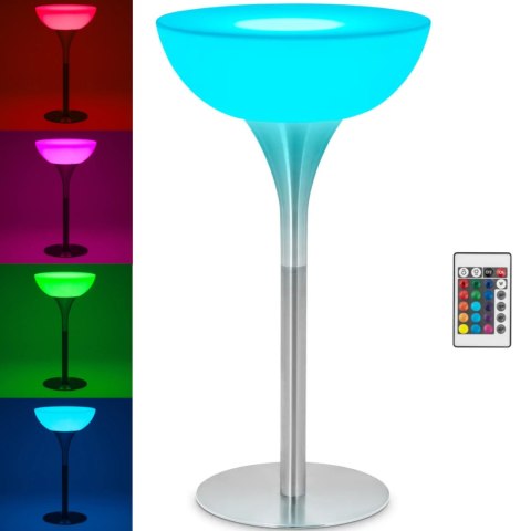Stolik barowy klubowy podświetlany na baterie RGBW LED śr. 60 x 107 cm - biały okrągły Stolik barowy klubowy podświetlany na baterie RGBW LED śr. 60 x 107 cm - biały okrągły
