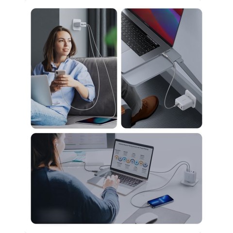 Szybka ładowarka GaN 3x USB-C USB 100W PPS PD Power Delivery biała Szybka ładowarka GaN 3x USB-C USB 100W PPS PD Power Delivery biała