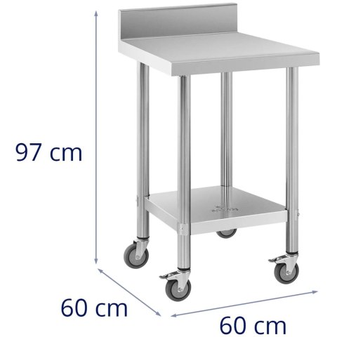 Stół blat roboczy na kółkach z rantem 2 poziomy 60 x 60 cm STAL do 120 kg Stół blat roboczy na kółkach z rantem 2 poziomy 60 x 60 cm STAL do 120 kg