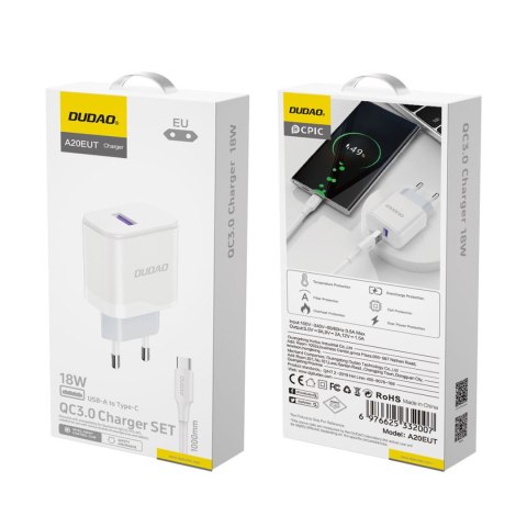 Ładowarka sieciowa USB-A 18W z kablem USB-A - USB-C biała Ładowarka sieciowa USB-A 18W z kablem USB-A - USB-C biała