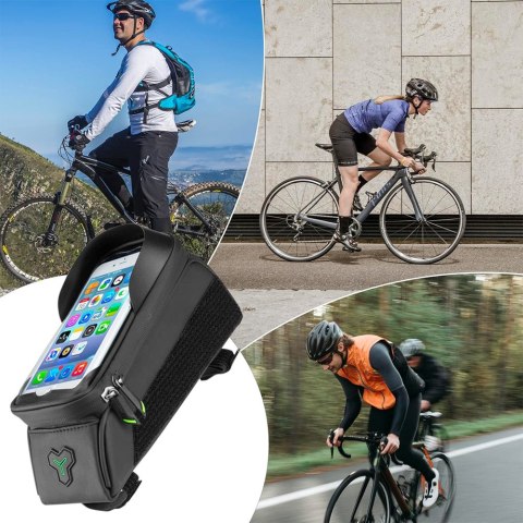 Sakwa torba rowerowa na ramę z pokrowcem na telefon nawigację czarna Sakwa torba rowerowa na ramę z pokrowcem na telefon nawigację czarna
