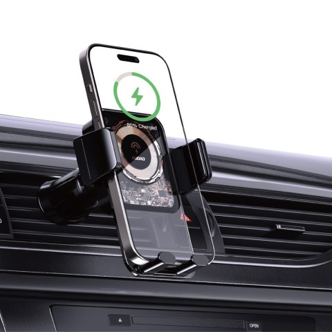 Uchwyt samochodowy F19 zaciskowy na telefon z ładowarką indukcyjną 15W czarny Uchwyt samochodowy F19 zaciskowy na telefon z ładowarką indukcyjną 15W czarny