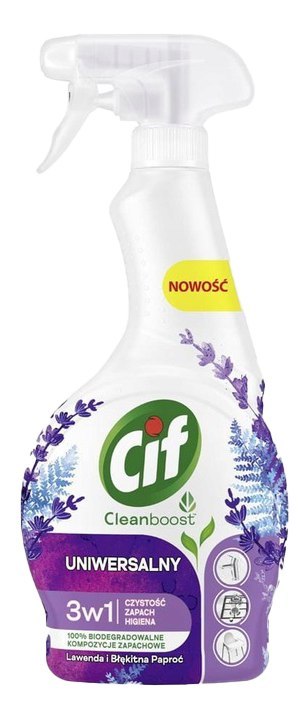 CIF Cleanboost Uniwersalny 3w1 Spray Czyszczacy Lawenda i Błekitna Paproć 500ml CIF Cleanboost Uniwersalny 3w1 Spray Czyszczacy Lawenda i Błekitna Paproć 500ml