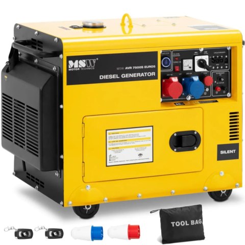 Agregat generator prądotwórczy diesel na kółkach 230/400 V 7500 W 8.75 kVA 16 l Agregat generator prądotwórczy diesel na kółkach 230/400 V 7500 W 8.75 kVA 16 l