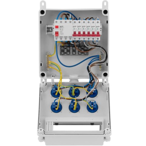 Rozdzielnica elektryczna 6 x Schuko wyłącznik różnicowoprądowy 6 x instalacyjny Rozdzielnica elektryczna 6 x Schuko wyłącznik różnicowoprądowy 6 x instalacyjny