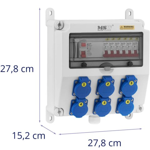 Rozdzielnica elektryczna 6 x Schuko wyłącznik różnicowoprądowy 6 x instalacyjny Rozdzielnica elektryczna 6 x Schuko wyłącznik różnicowoprądowy 6 x instalacyjny