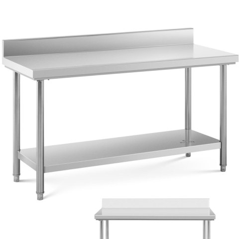 Stół blat roboczy stalowy nierdzewny przyścienny z rantem i półką 150x60cm Stół blat roboczy stalowy nierdzewny przyścienny z rantem i półką 150x60cm