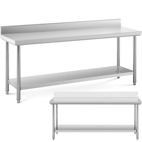 Stół blat roboczy stalowy nierdzewny przyścienny z rantem i półką 200x60cm Stół blat roboczy stalowy nierdzewny przyścienny z rantem i półką 200x60cm