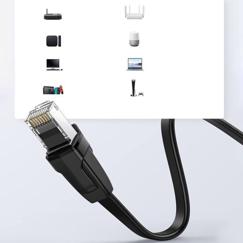 Płaski kabel sieciowy patchcord LAN RJ45 Ethernet Cat. 6 8m czarny Płaski kabel sieciowy patchcord LAN RJ45 Ethernet Cat. 6 8m czarny