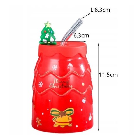 KUBEK ŚWIĄTECZNY - zestaw z silikonową pokrywką i rurką 400ml, czerwony KB06CZE KUBEK ŚWIĄTECZNY - zestaw z silikonową pokrywką i rurką 400ml, czerwony KB06CZE