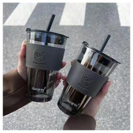 Kubek z kolorowego szkła na Kawę Herbatę ze słomką i zamknięciem 450 ML CUP09GRAF
