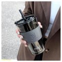 Kubek z kolorowego szkła na Kawę Herbatę ze słomką i zamknięciem 450 ML CUP09GRAF