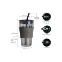 Kubek z kolorowego szkła na Kawę Herbatę ze słomką i zamknięciem 450 ML CUP09GRAF