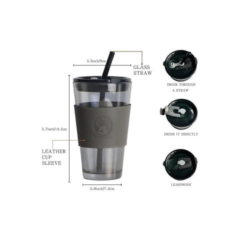Kubek z kolorowego szkła na Kawę Herbatę ze słomką i zamknięciem 450 ML CUP09GRAF Kubek z kolorowego szkła na Kawę Herbatę ze słomką i zamknięciem 450 ML CUP09GRAF