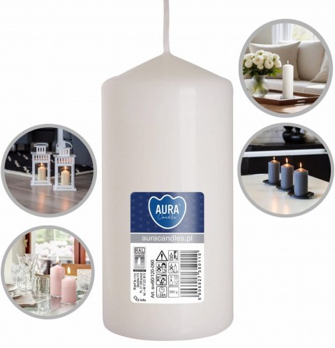 AURA Świeca Walec Biała 38h sw60/120-090 AURA Świeca Walec Biała 38h sw60/120-090
