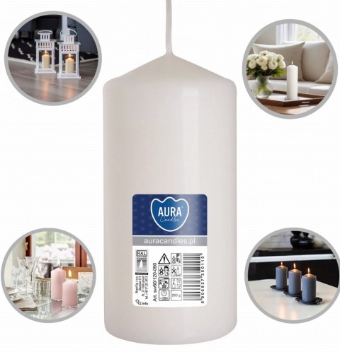 AURA Świeca Walec Biała 38h sw60/120-090 AURA Świeca Walec Biała 38h sw60/120-090