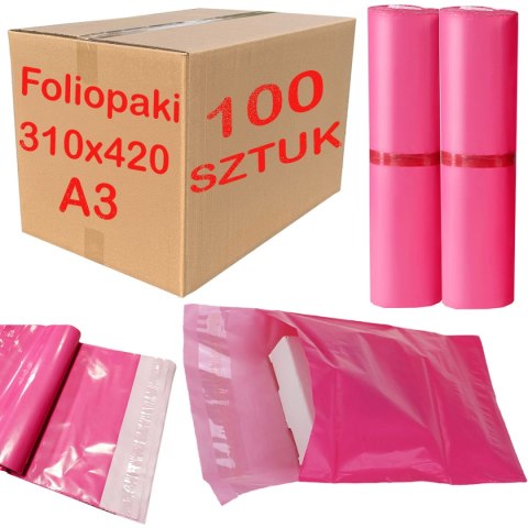 Foliopaki Kurierskie Różowe A3 310x420mm - 100 szt. Foliopaki Kurierskie Różowe A3 310x420mm - 100 szt.