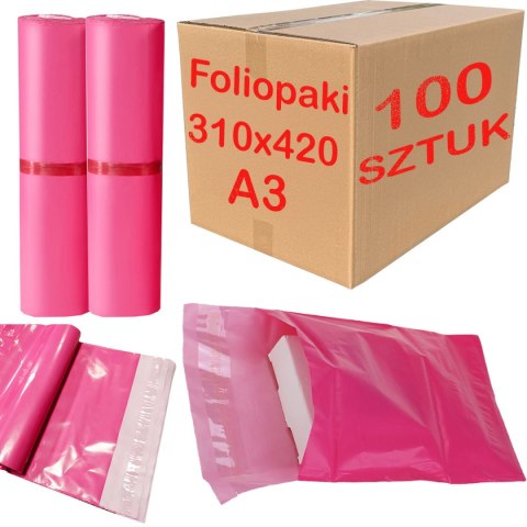 Foliopaki Kurierskie Różowe A3 310x420mm - 100 szt. Foliopaki Kurierskie Różowe A3 310x420mm - 100 szt.