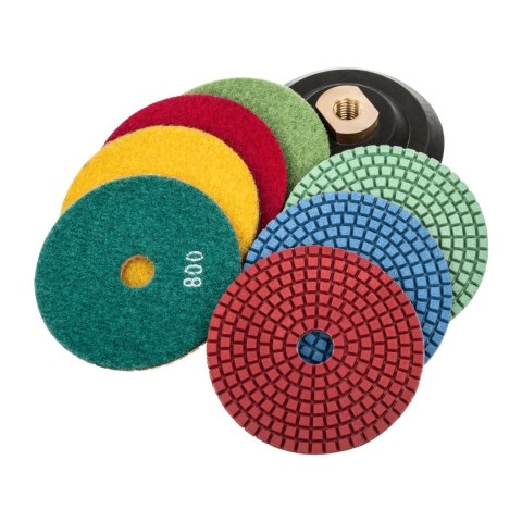 Tarcze do polerowania kamienia na mokro + talerz śr. 100mm komplet 8 elem. Tarcze do polerowania kamienia na mokro + talerz śr. 100mm komplet 8 elem.