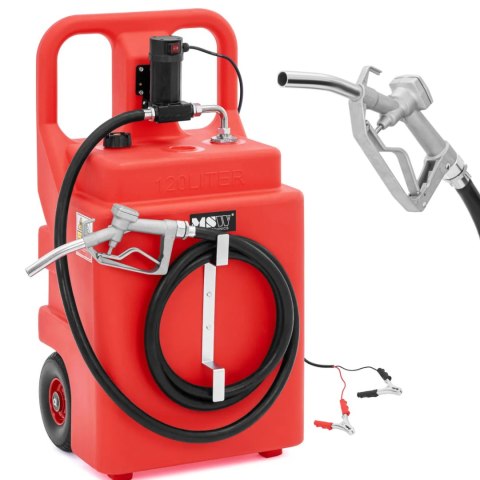 Przenośny zbiornik paliwa z elektryczną pompą nalewakiem na kółkach 37 l/min 120 l Przenośny zbiornik paliwa z elektryczną pompą nalewakiem na kółkach 37 l/min 120 l
