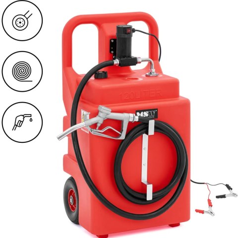 Przenośny zbiornik paliwa z elektryczną pompą nalewakiem na kółkach 37 l/min 120 l Przenośny zbiornik paliwa z elektryczną pompą nalewakiem na kółkach 37 l/min 120 l